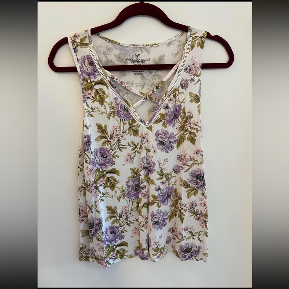American Eagle Outfitters Purple Floral Tank Top Medium